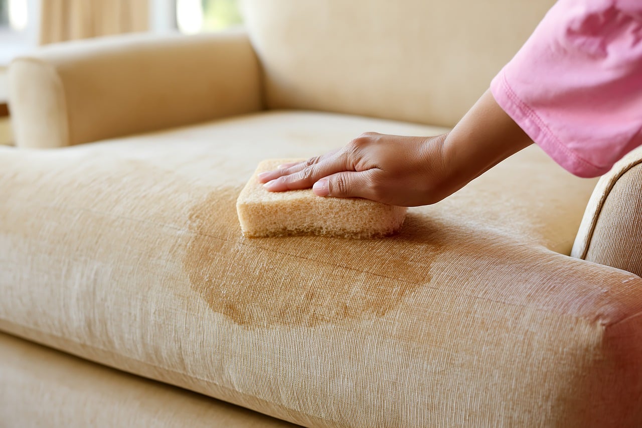 Sofa being cleaned